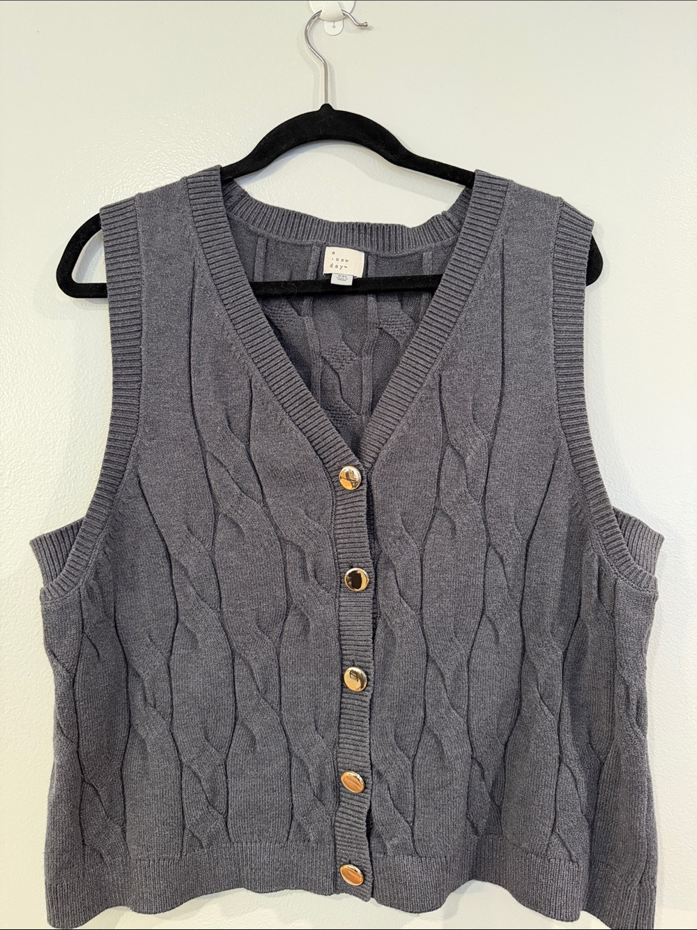 a new day Gray Cable Knit V-Neck Button Sweater Vest